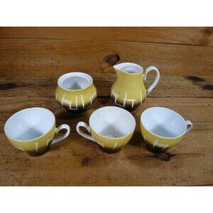 Retro Style Porcelain Kahla Demitasse Yellow Brown Coffee 5 Pieces